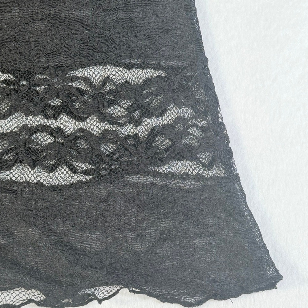 Black Sheer Floral Lace Mock Neck Long Sleeve Blouse Keyhole Mesh Top - Picture 7 of 15